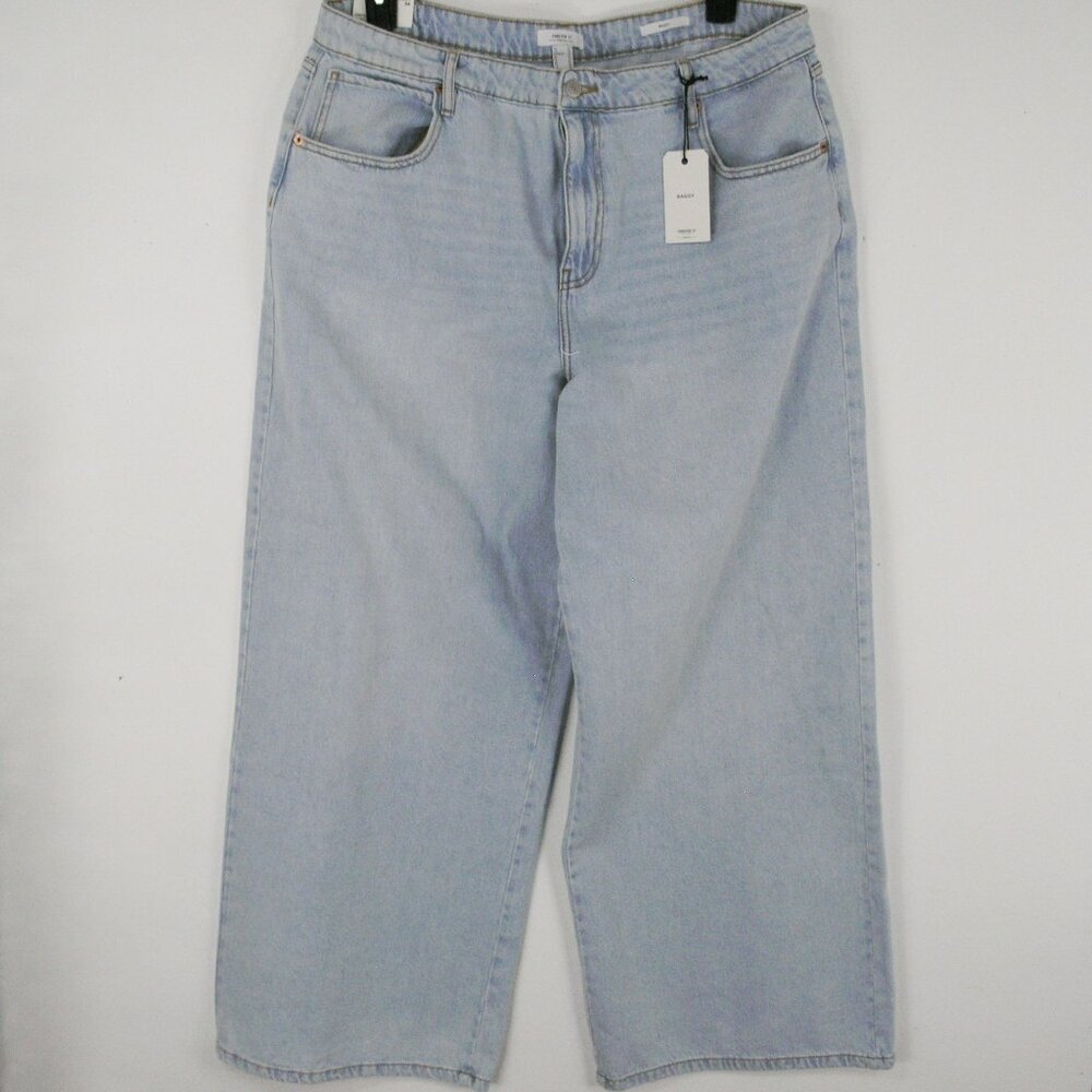 Forever 21 Premium Women's Mid Rise Wide Straight Leg Baggy Fit Jeans